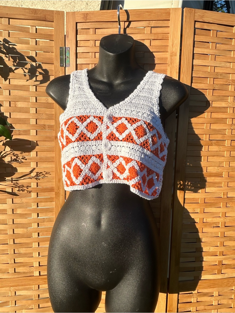 🐾2/$8- JULIA- Handcrafted Crochet Camisole in White and Orange